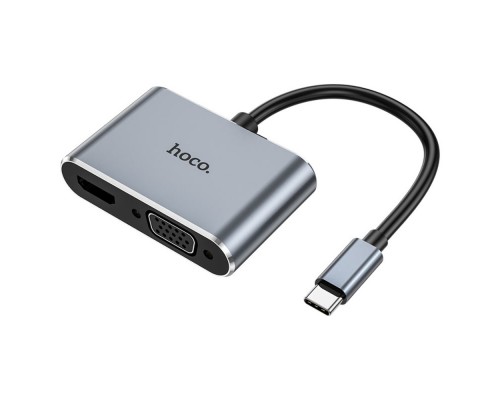 Мультиадаптер хаб Hoco HB30 4в1 Type-C to USB 3.0 (F)/ VGA (F)/ Type-C (F) PD 100W 0.15m