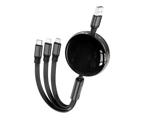 Кабель Hoco X78 3в1 USB to Type-C/ Lightning/ MicroUSB 1m черный