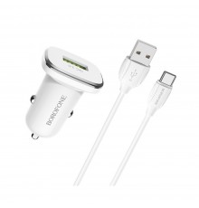 Автомобильное зарядное устройство Borofone BZ12A USB QC белое + кабель USB to Type-C