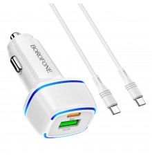 Автомобильное зарядное устройство Borofone BZ14A USB/ Type-C QC PD белое + кабель Type-C to Type-C