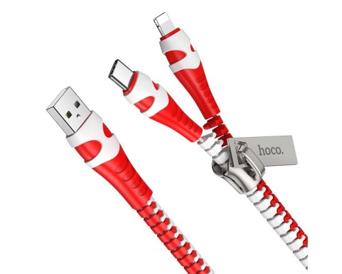Кабель Hoco U97 2в1 USB to Type-C/ Lightning 1m черно-красный