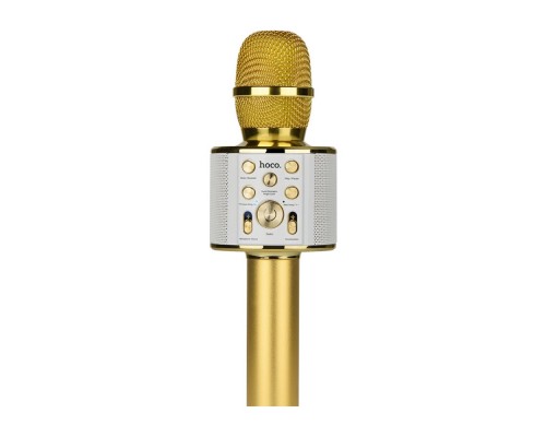 Беспроводной караоке микрофон с колонкой Hoco BK3 золотистый
