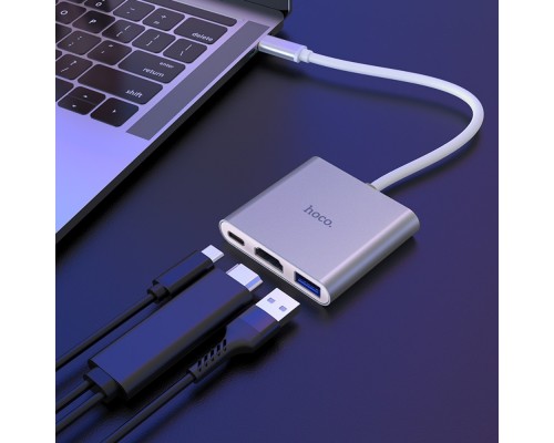 Мультиадаптер хаб Hoco HB14 3в1 Type-C to USB 3.0 (F)/ HDMI (F)/ Type-C (F) PD 60W 0.1m