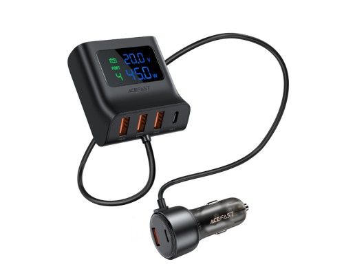 Автомобильное зарядное устройство Acefast B11 3 USB/ Type-C QC PD 138W с дисплеем черное