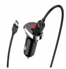Автомобильное зарядное устройство Borofone BZ15 2 USB c дисплеем черное + кабель USB to Type-C