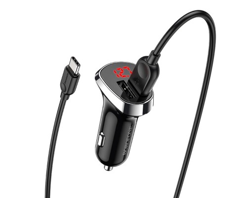 Автомобильное зарядное устройство Borofone BZ15 2 USB c дисплеем черное + кабель USB to Type-C