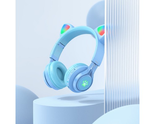 Беспроводные накладные наушники Hoco W39 Cat ear синие