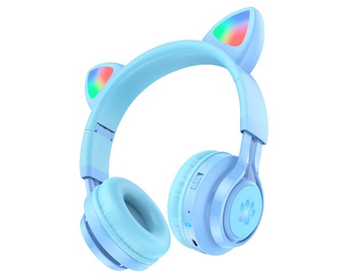 Беспроводные накладные наушники Hoco W39 Cat ear синие