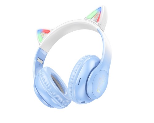 Наушники беспроводные полноразмерные Hoco W42 Cat Ear с подсветкой синие