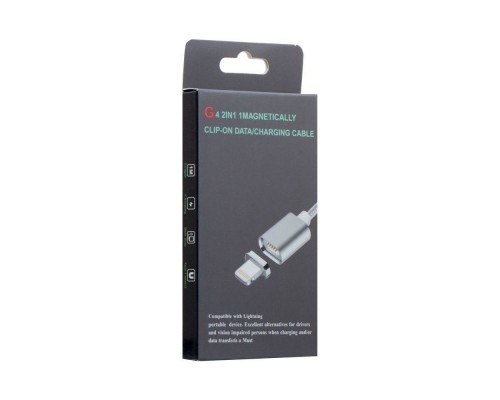 USB кабель магнитный Clip-On с индикатором Lightning 1m серебристый