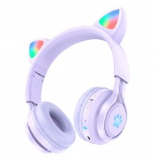 Беспроводные накладные наушники Hoco W39 Cat ear фиолетовые