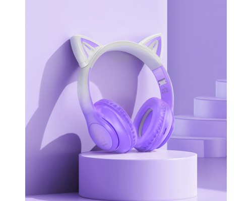 Наушники беспроводные полноразмерные Hoco W42 Cat Ear с подсветкой фиолетовые