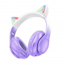 Наушники беспроводные полноразмерные Hoco W42 Cat Ear с подсветкой фиолетовые