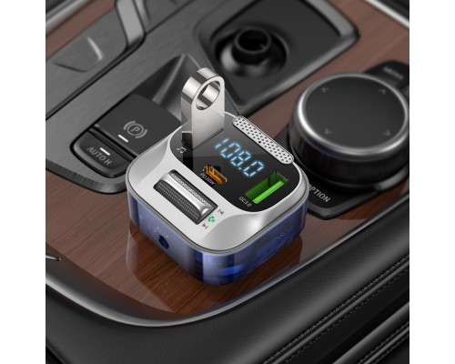 Автомобильное зарядное устройство Hoco E75 USB QC3.0/PD30W/AUX c FM-модулятором синее