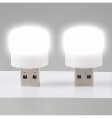 USB LED лампочка цилиндрическая, холодный свет белая